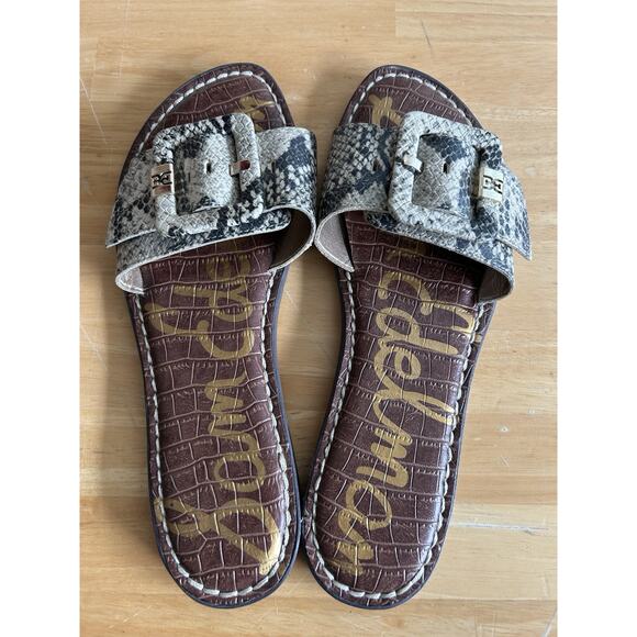 Sam Edelman Granada Flat Sandals Buckle Snake Print Size 7.5 - Picture 1 of 3